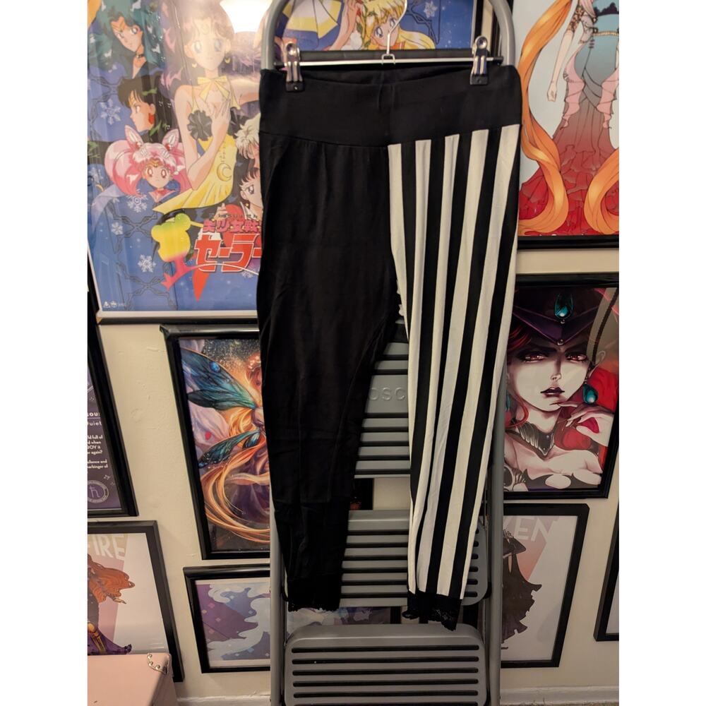 Deranged Designs Split Leg Striped Leggings Sz M